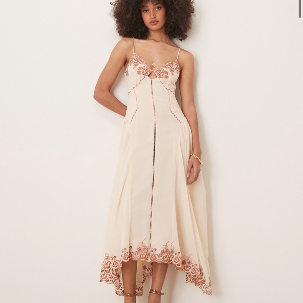 Elegant Cream and Brown Embroidered Dress
